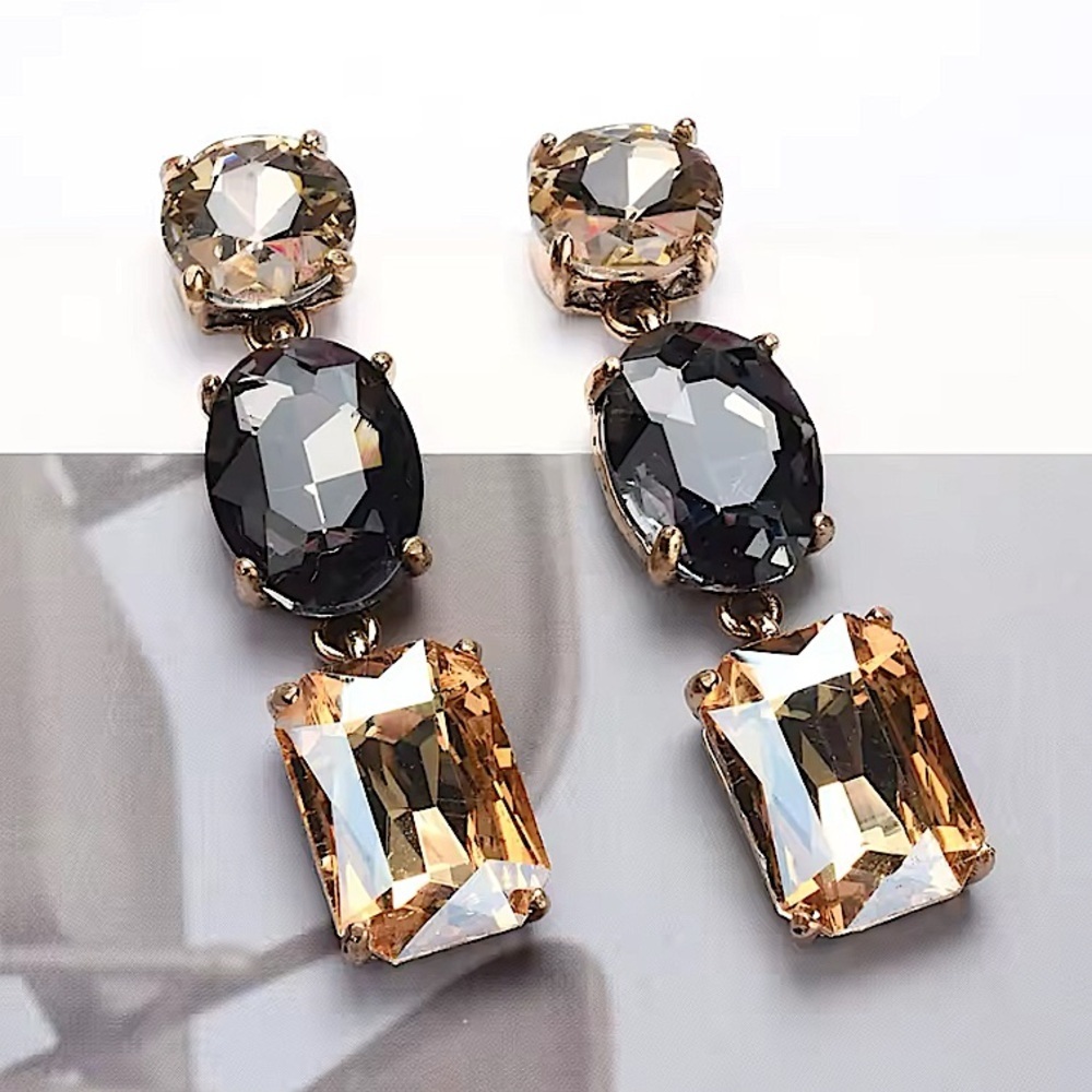 Vintage Smoky Topaz Crystal Dangle Earrings